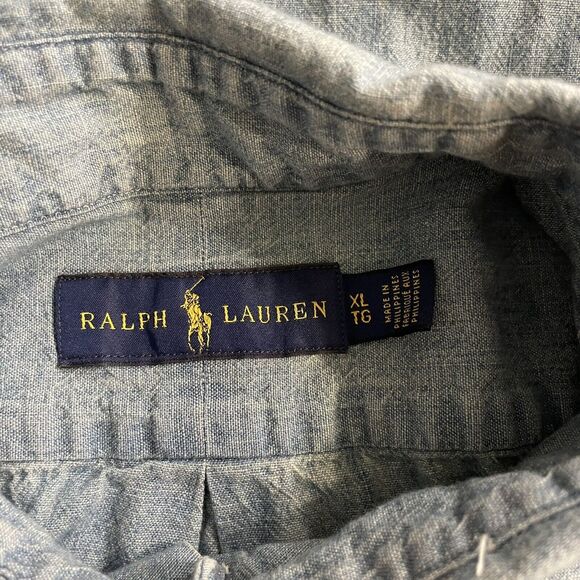 Ralph Lauren Shirt Lightweight Chambray Denim Long-Sleeve Button Down Men's XL - Picture 3 of 7